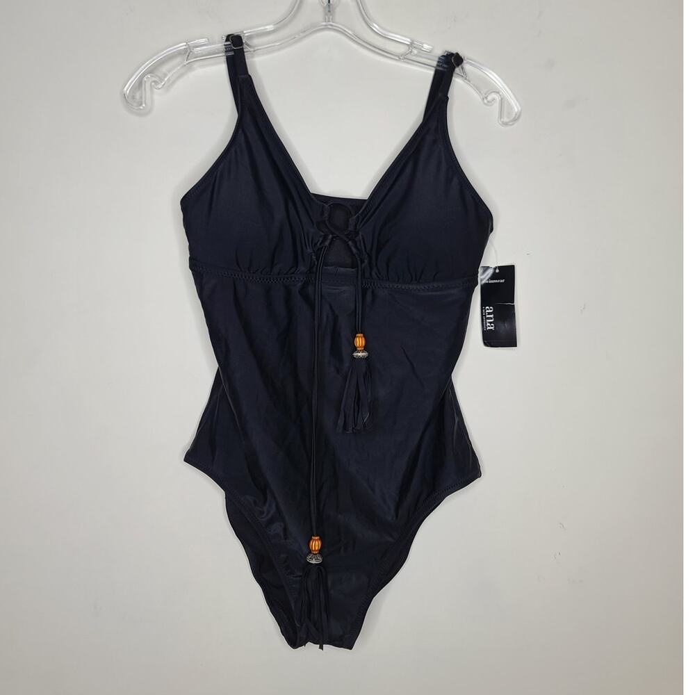 NWT ANA black one piece swimsuit with tassels - medium